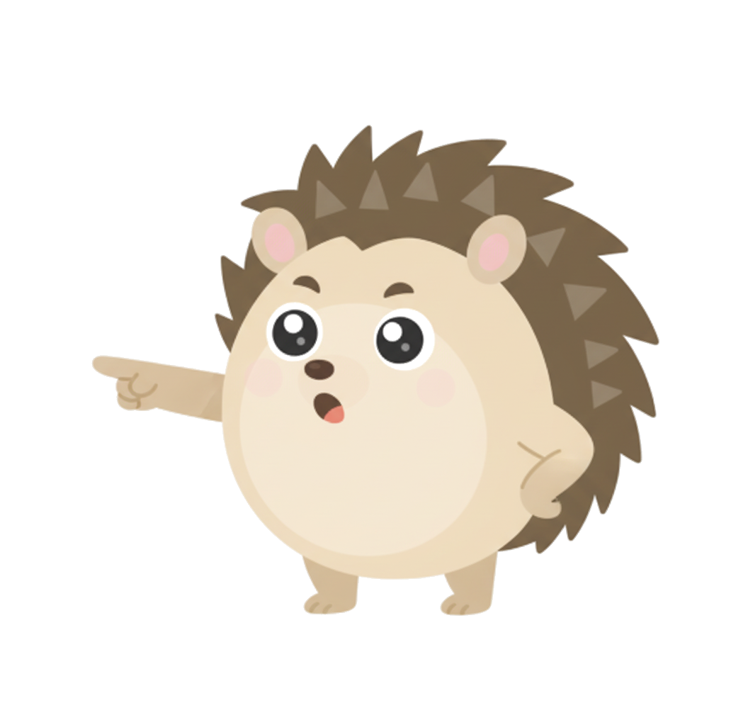 Karl der Igel zeigt auf etwas